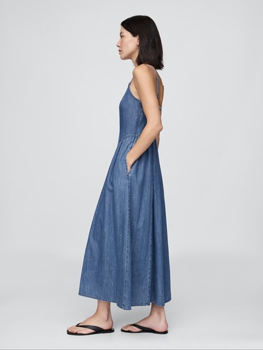 GAP Denim Seamed Maxi Dress Medium Wash NWOT - Picture 3 of 11